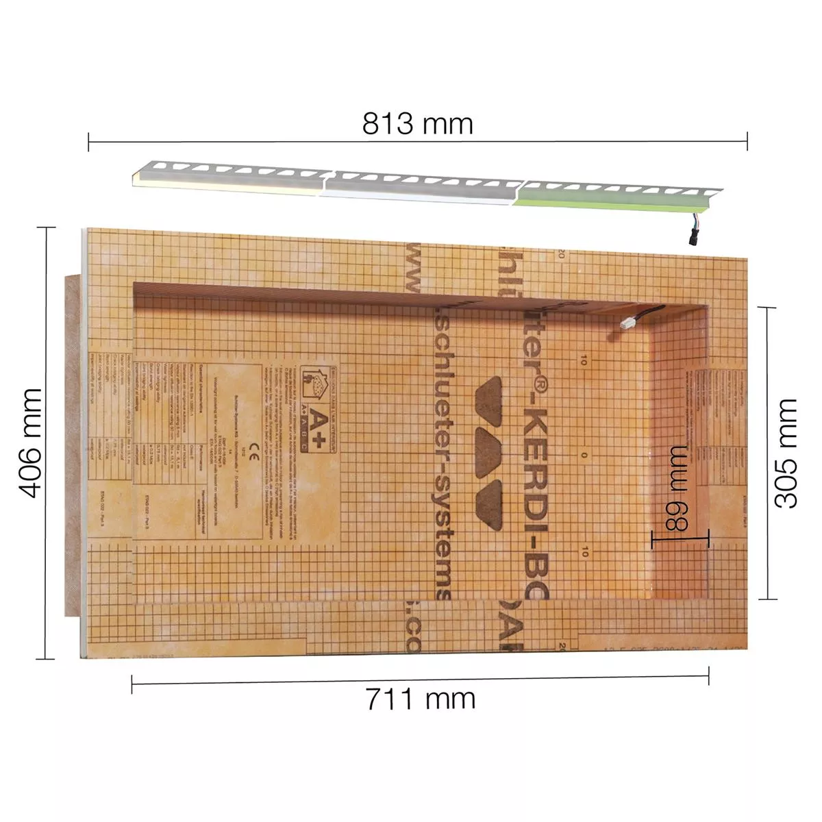 Schlüter Kerdi Board NLT -syvennyssetti LED-valaistuksella RGB 71,1 x 30,5 x 8,9 cm Schlüter Kerdi Board NLT -syvennyssetti LED-valaistuksella RGB 71,1 x 30,5 x 8,9 cm