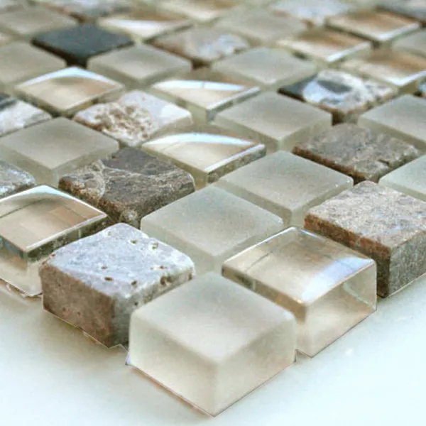 Mosaiikki Laatat Lasi Marmori 15x15x8mm Beige Mix