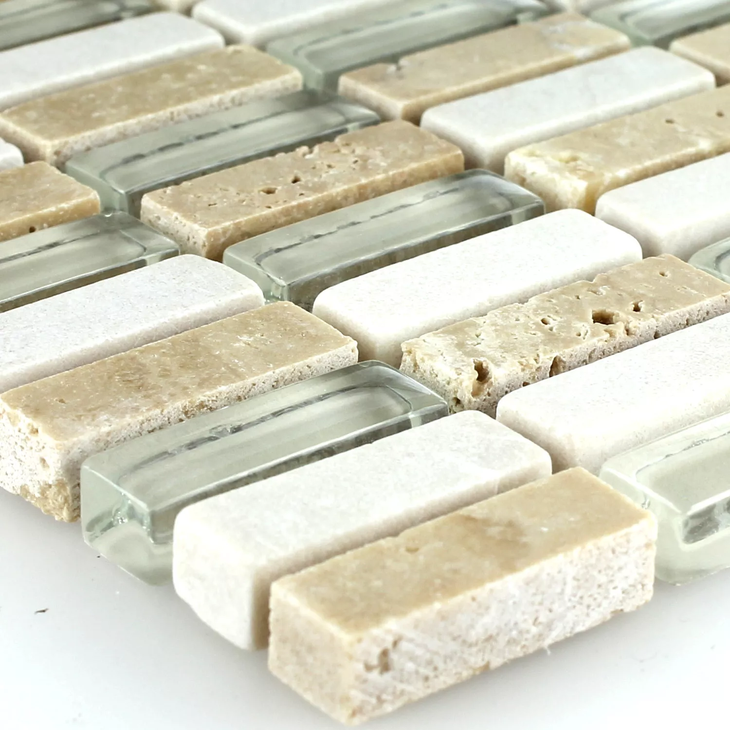 Mosaiikki Laatat Lasi Marmori Beige Mix 10x30x8mm