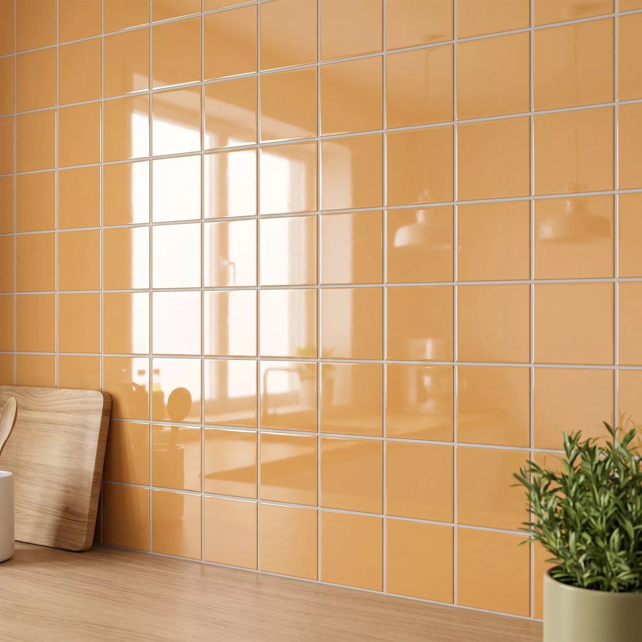 Metro laatta Keltainen Kimaltelevaa 20x20 cm Ilman Fasettia Ashville Mostaza