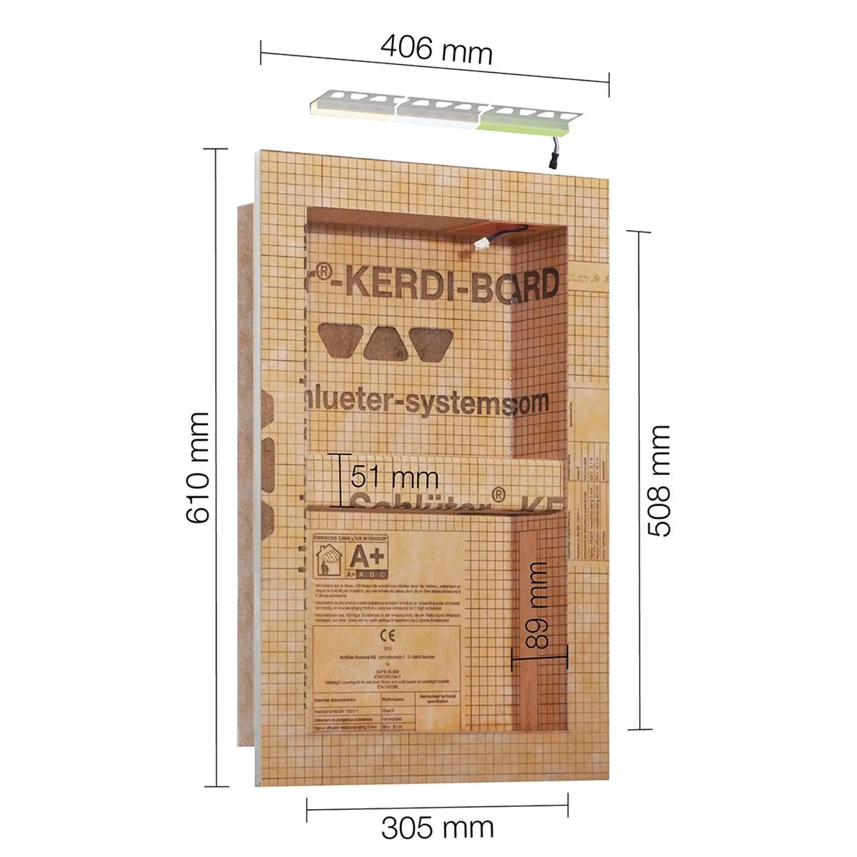Schlüter Kerdi Board NLT niche setti LED-valaistus neutraali valkoinen 30,5x50,8x0,89 cm