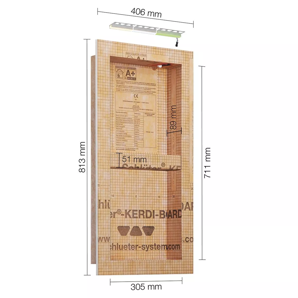 Schlüter Kerdi Board NLT niche setti LED-valaistus lämmin valkoinen 30,5x71,1x0,89 cm