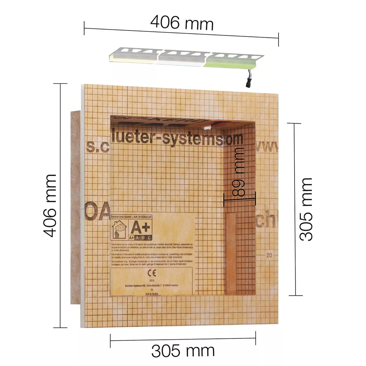 Schlüter Kerdi Board NLT niche setti LED-valaistus neutraali valkoinen 30,5x30,5x0,89 cm