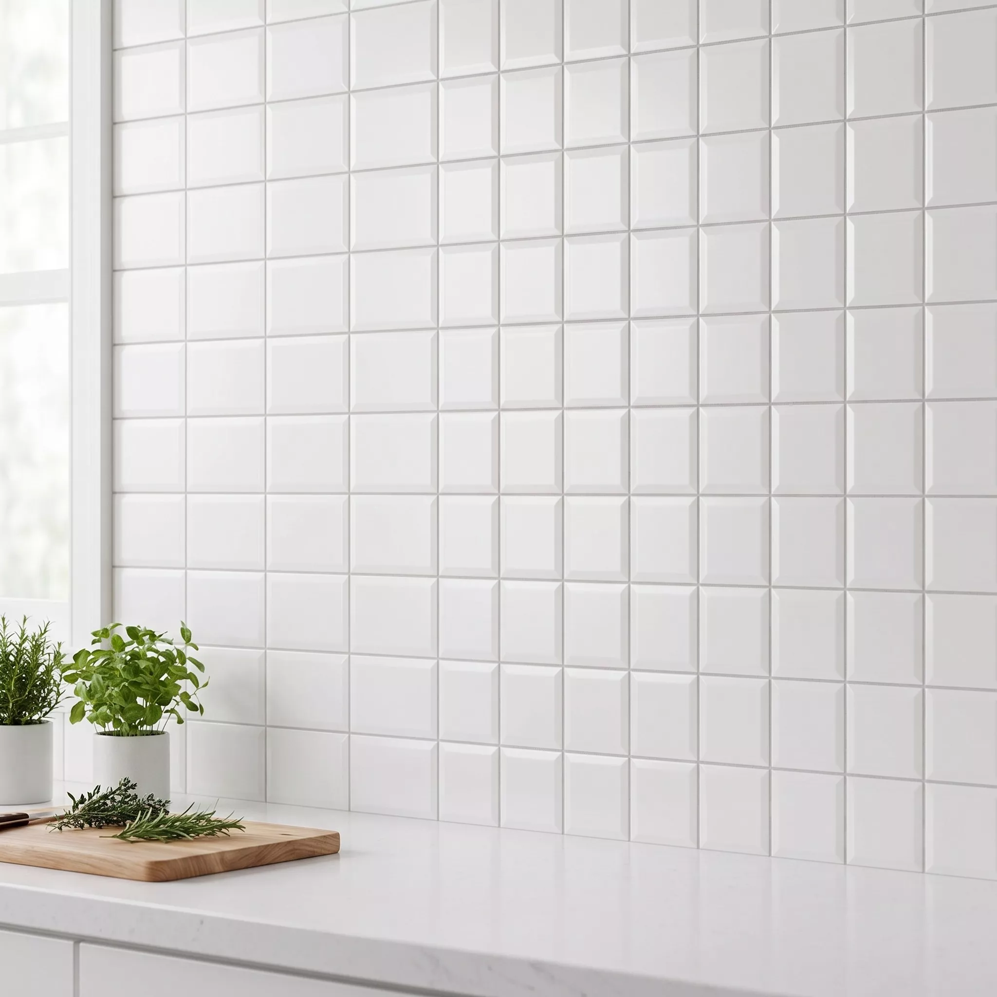 Metro laatta Valkoinen Himmeä 10x10 cm Fasetilla Catarina Blanco