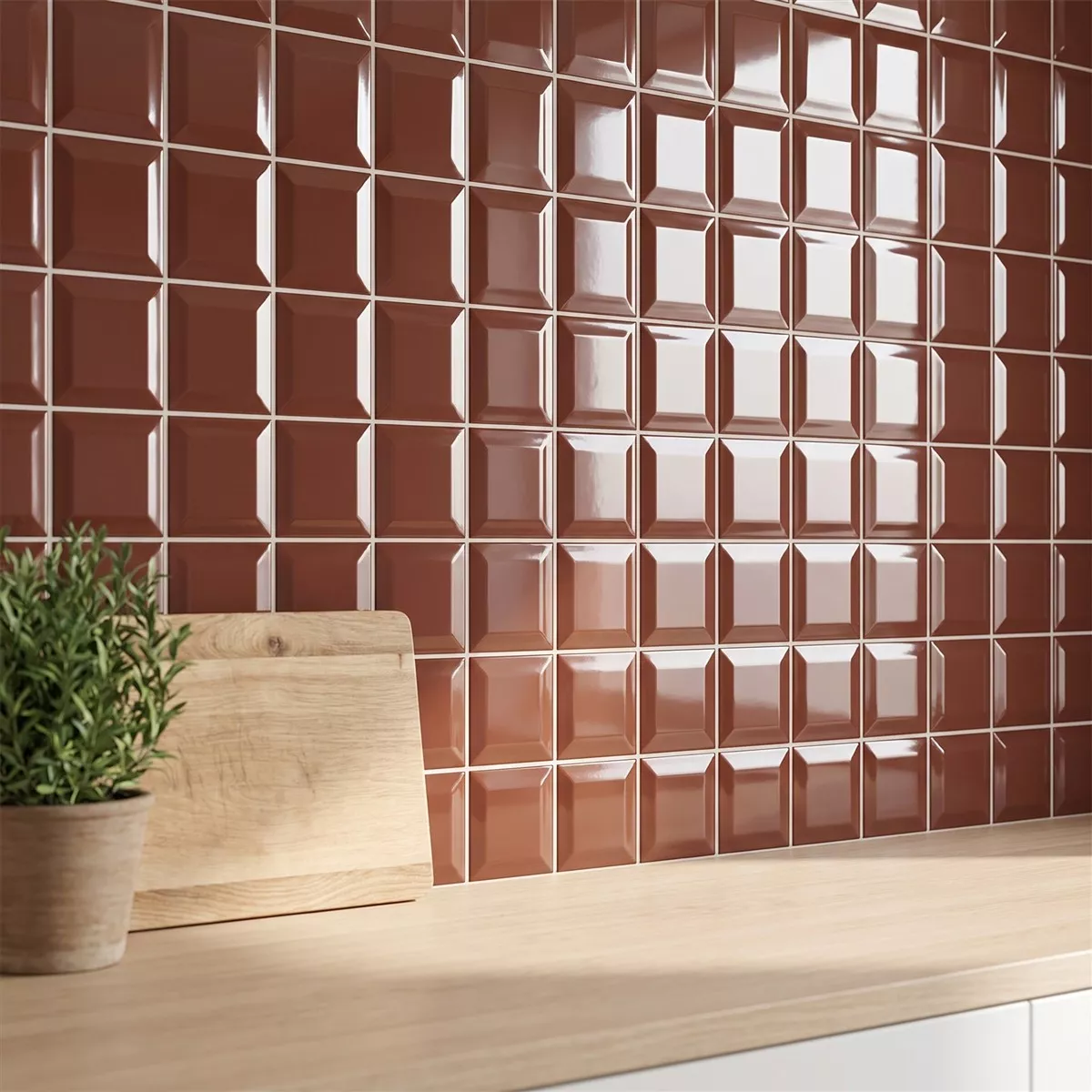 Metro laatta Ruskea Kimaltelevaa 10x10 cm Fasetilla Catarina Marron
