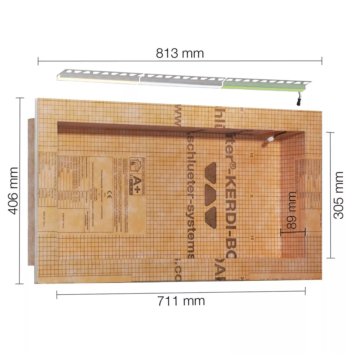 Schlüter Kerdi Board NLT niche setti LED-valaistus lämmin valkoinen 71,1x30,5x0,89 cm