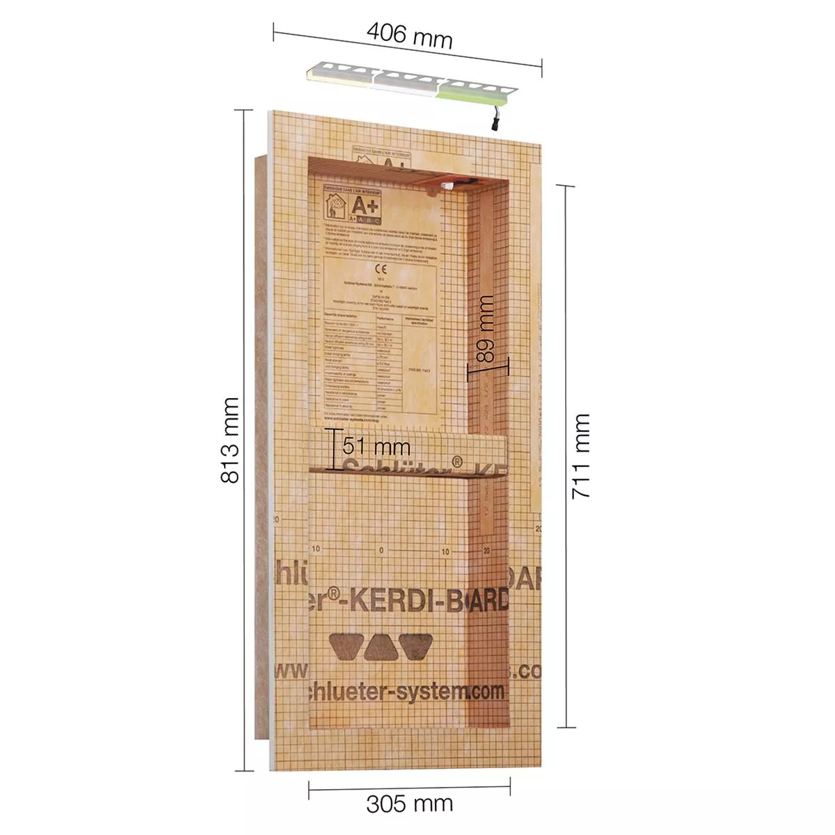 Schlüter Kerdi Board NLT niche setti LED-valaistus neutraali valkoinen 30,5x71,1x0,89 cm