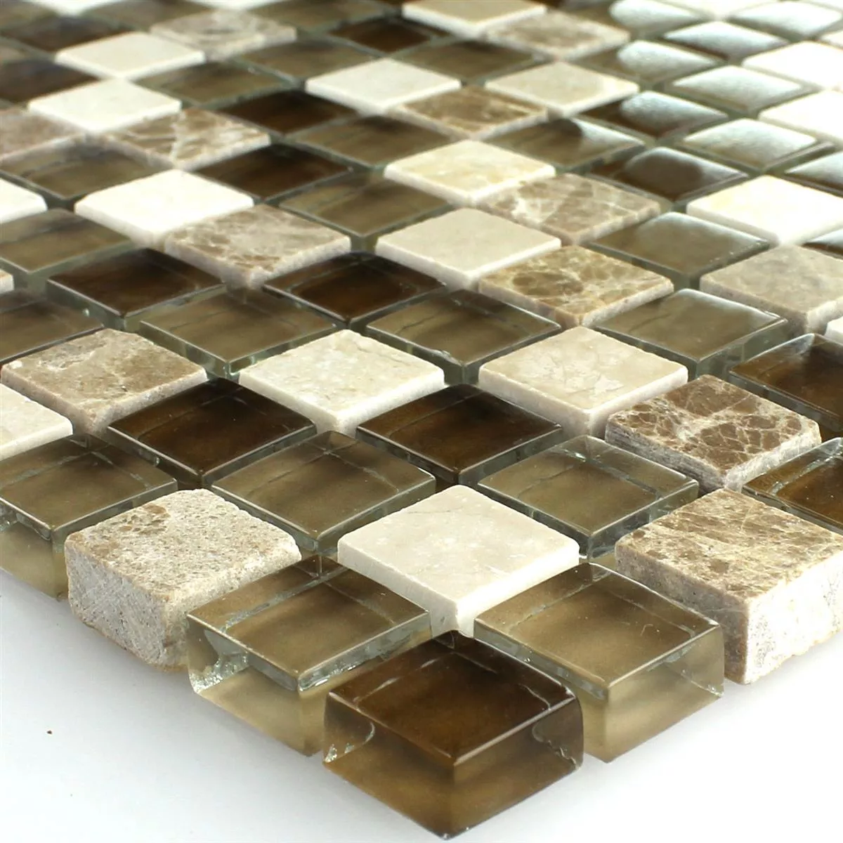 Mosaiikki Laatat Lasi Marmori Ruskea Beige 15x15x8mm