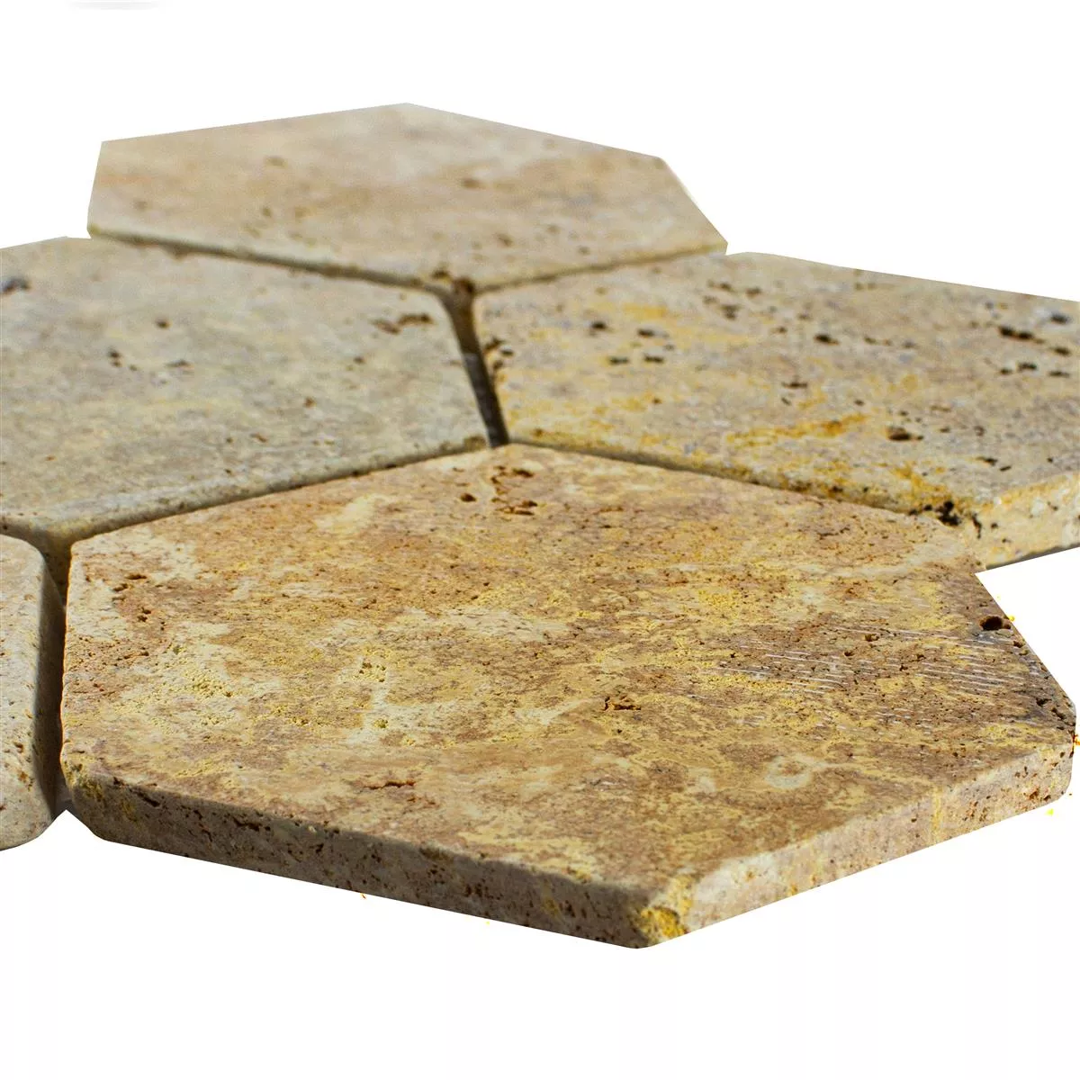 Travertiini Luonnonkivi Mosaiikki Laatat Mercado Kuusikulmio Kulta Travertiini Luonnonkivi Mosaiikki Laatat Mercado Kuusikulmio Kulta