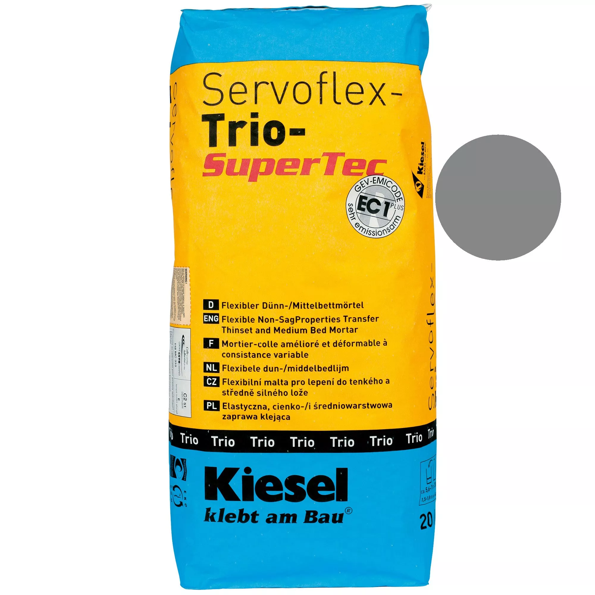 Kiesel Tile Adhesive Servoflex Thin and Medium Bed laasti harmaa 20kg