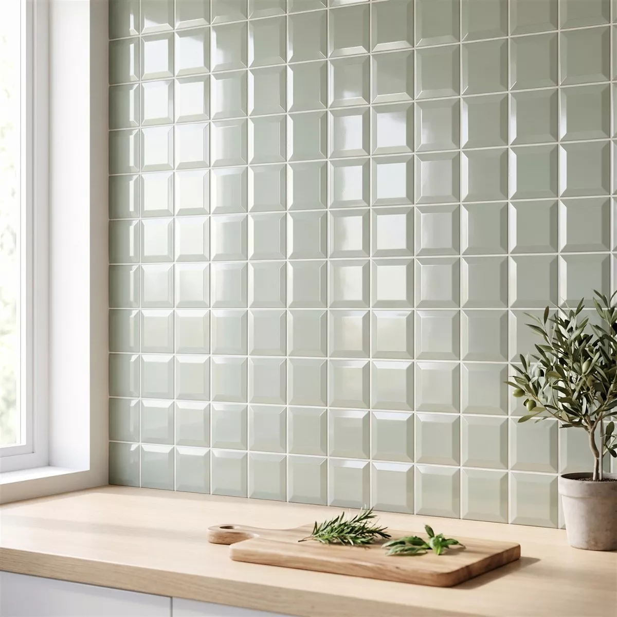 Metro laatta Vihreä Kimaltelevaa 10x10 cm Fasetilla Catarina Sage