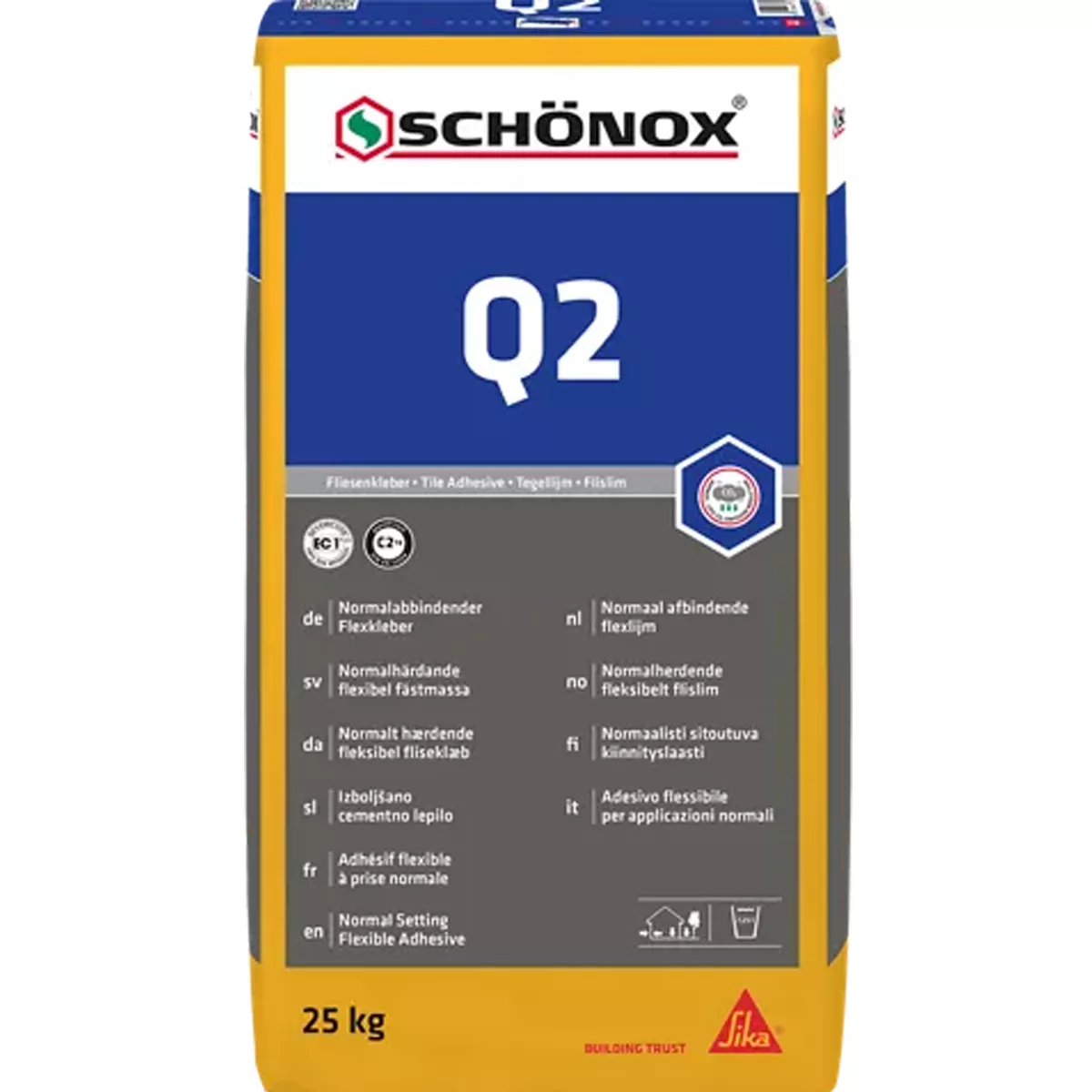 Schönox Q2 joustava liima posliinilaatoille ja keraamisille laatoille C2TE (25 kg)